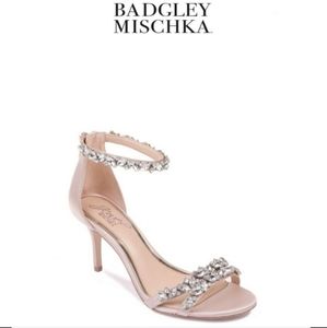 JEWEL BADGLEY MISCHKA Caroline Embellished Strap Evening Shoe Heels Champagne